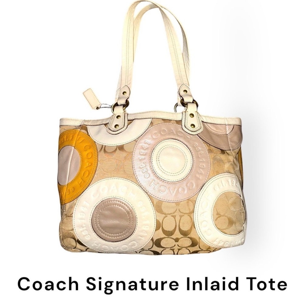 Coach Signature Inlaid Tote - Cream, Tan, Yellow